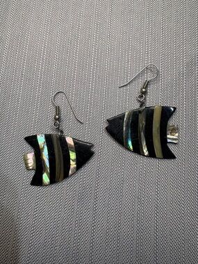 Vintage 90’s abalone fish earrings